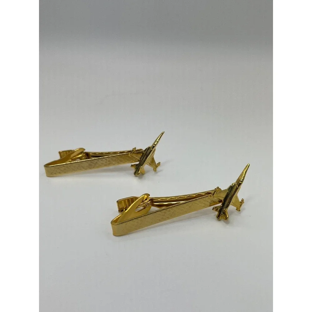 Jet Fighter Tie Bar‎ Mens OS Gold tone Excellent Aviation Pilot Accessory 1 each